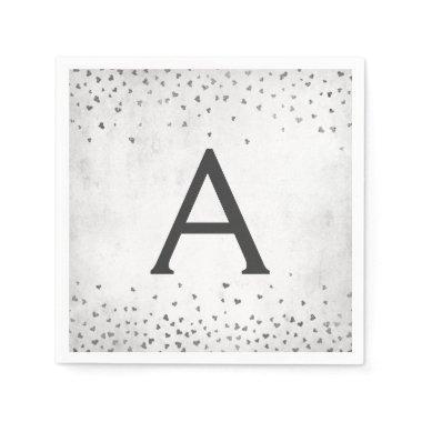 Elegant White and Silver Foil Confetti Monogram Napkins