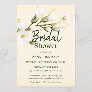 *~* Elegant White Beach Rose Floral Bridal Shower Invitations