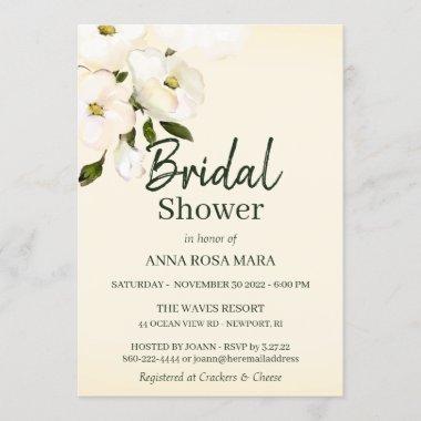 *~* Elegant White Beach Roses Yellow Bridal Shower Invitations