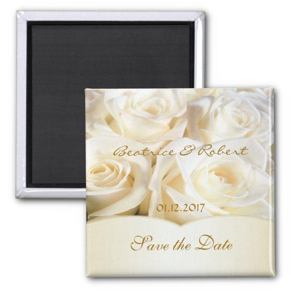 Elegant White - cream roses Save the date Magnet