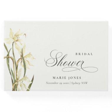 Elegant White Daffodil Watercolor Bridal Shower Guest Book