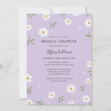Elegant White Daisies Pastel Purple Bridal Shower Invitations