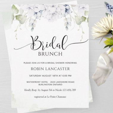 Elegant White Floral and Greenery Bridal Shower Invitations