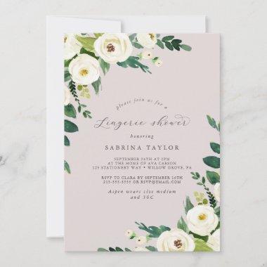 Elegant White Floral | Blush Mauve Lingerie Shower Invitations