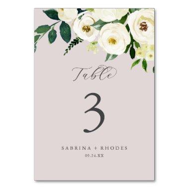 Elegant White Floral | Blush Mauve Table Number