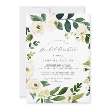 Elegant White Floral Bridal Luncheon Invitations