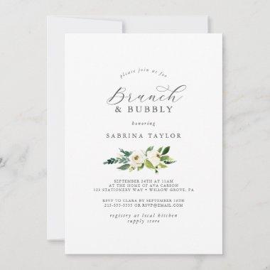 Elegant White Floral Brunch & Bubbly Bridal Shower Invitations
