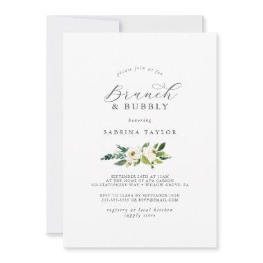 Elegant White Floral Brunch & Bubbly Bridal Shower Invitations