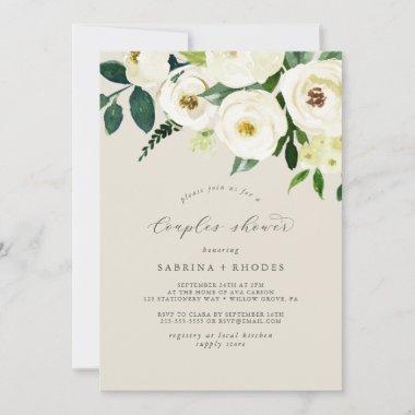Elegant White Floral | Champagne Couples Shower Invitations