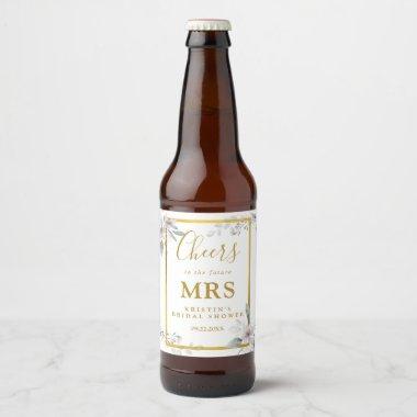 Elegant white Floral Future Mrs Bridal Shower Beer Bottle Label