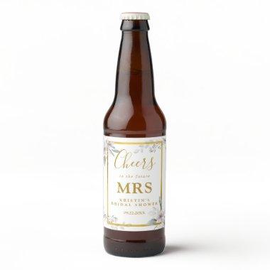 Elegant white Floral Future Mrs  Beer Bottle Label