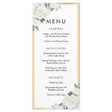 Elegant White Floral Gold Frame Wedding Dinner Menu