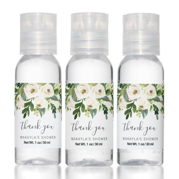 Elegant White Floral Greenery  Favor Hand Sanitizer