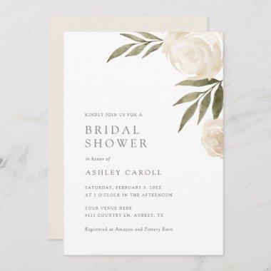 Elegant White Floral Greenery Bridal Shower Invita Invitations