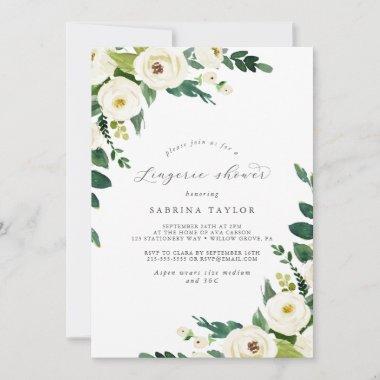 Elegant White Floral Lingerie Shower Invitations