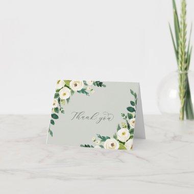 Elegant White Floral | Sage Mint Folded Wedding Thank You Invitations