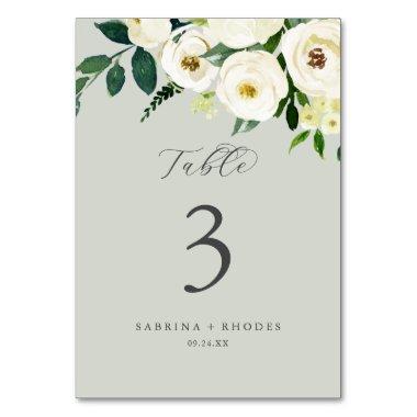 Elegant White Floral | Sage Mint Table Number
