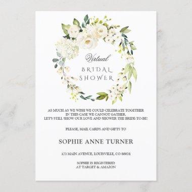 Elegant White Floral Virtual Bridal Shower By Mail Invitations
