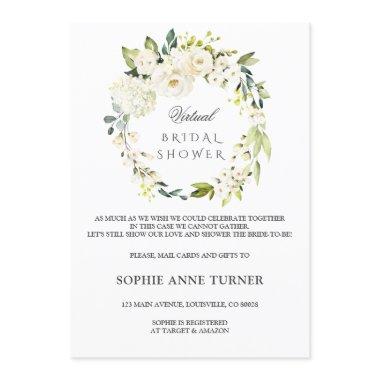 Elegant White Floral Virtual Bridal Shower By Mail Invitations