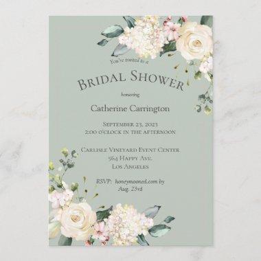 Elegant White Floral Watercolor Bridal Shower Invitations