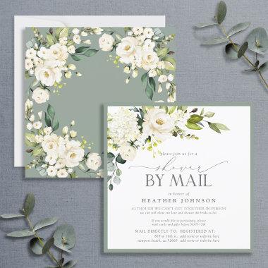 Elegant White Floral Watercolor Bridal Shower Mail Invitations