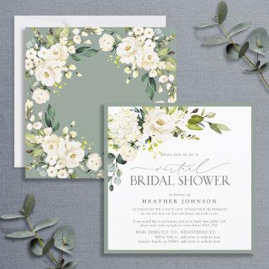 Elegant White Floral Watercolor Virtual Shower Invitations