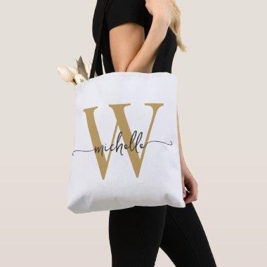 Elegant White Gold Girly Personalized Monogrammed Tote Bag