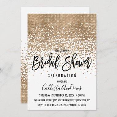 Elegant White Gold Glitter Confetti Bridal Shower Invitations