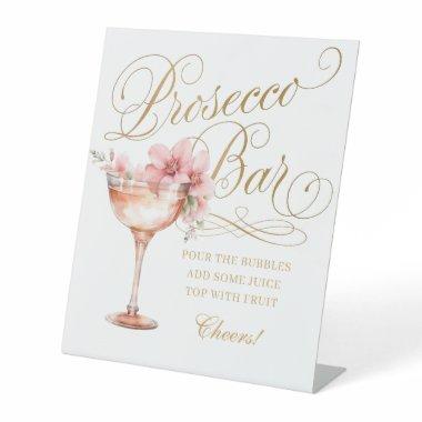 Elegant White Gold Pink Prosecco Bar Pedestal Sign