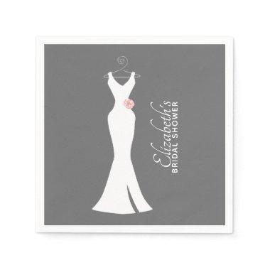 Elegant White Gown on Gray - Bridal Shower Napkins