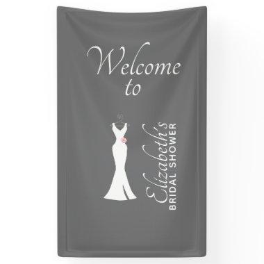 Elegant White Gown on Gray - Stylish Bridal Shower Banner