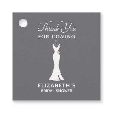 Elegant White Gown on Gray - Stylish Bridal Shower Favor Tags