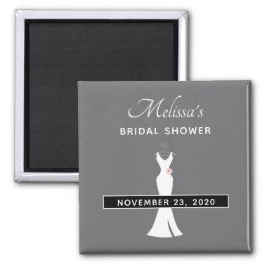 Elegant White Gown on Gray - Stylish Bridal Shower Magnet