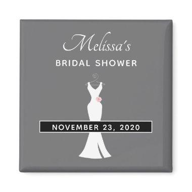 Elegant White Gown on Gray - Stylish Bridal Shower Magnet