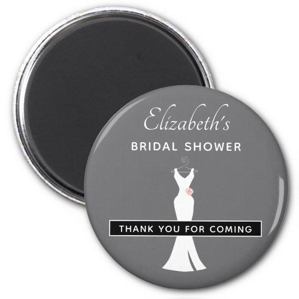 Elegant White Gown on Gray - Stylish Bridal Shower Magnet