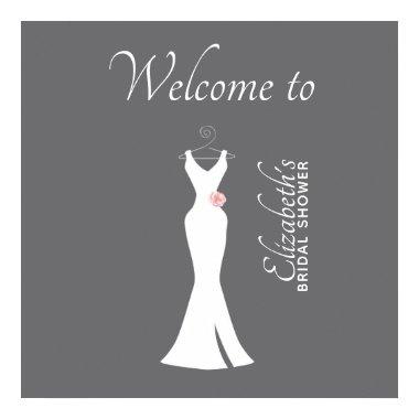 Elegant White Gown on Gray - Stylish Bridal Shower Poster