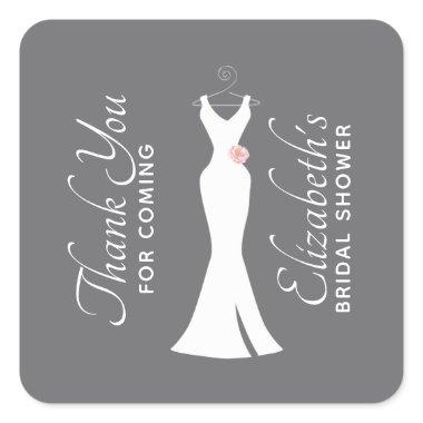 Elegant White Gown on Gray - Stylish Bridal Shower Square Sticker