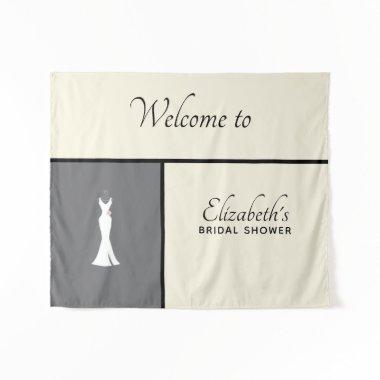 Elegant White Gown on Gray - Stylish Bridal Shower Tapestry