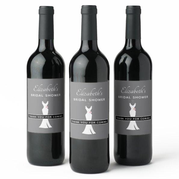 Elegant White Gown on Gray - Stylish  Wine Label