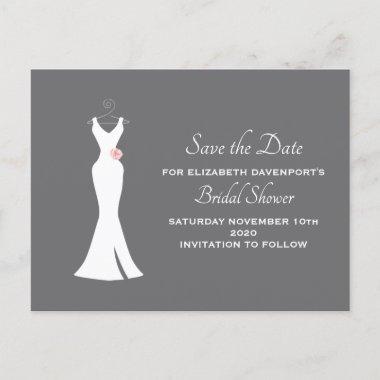 Elegant White Gown on Gray - Stylish Save the Date Invitation PostInvitations