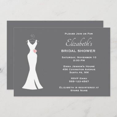 Elegant White Gown on Gray Stylish Simple Bridal Invitations
