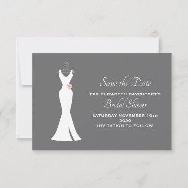 Elegant White Gown on Gray Stylish Simple Bridal Save The Date