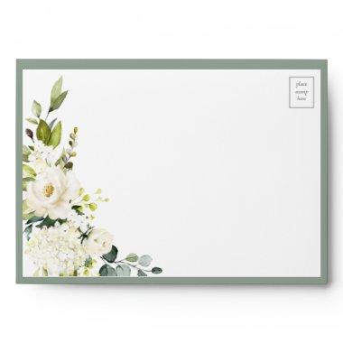 Elegant White Gray Green Floral Watercolor Envelop Envelope