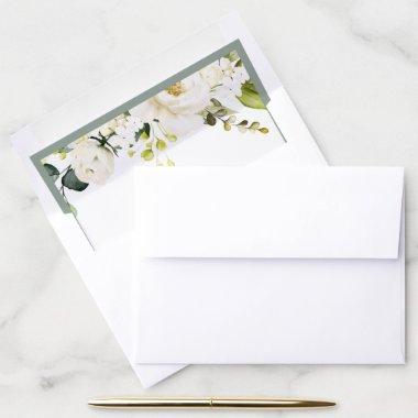 Elegant White Gray Green Floral Watercolor Envelope Liner