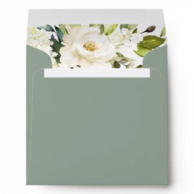 Elegant White Gray Green Watercolor Bridal Shower Envelope