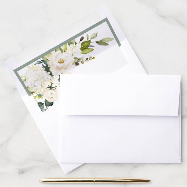 Elegant White Gray Green Watercolor Bridal Shower Envelope Liner