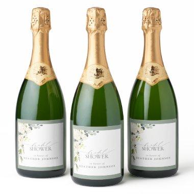 Elegant White Gray Green Watercolor  Sparkling Wine Label