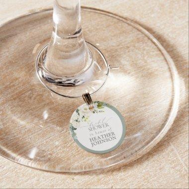 Elegant White Gray Green Watercolor Bridal Shower Wine Charm