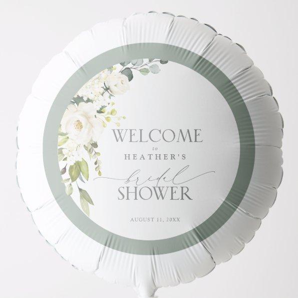 Elegant White Gray Green Watercolor Bridal Welcome Balloon
