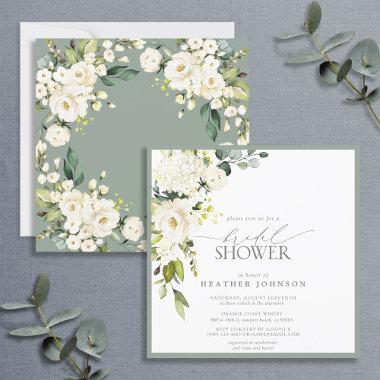 Elegant White Gray Green Watercolor Couples Shower Invitations
